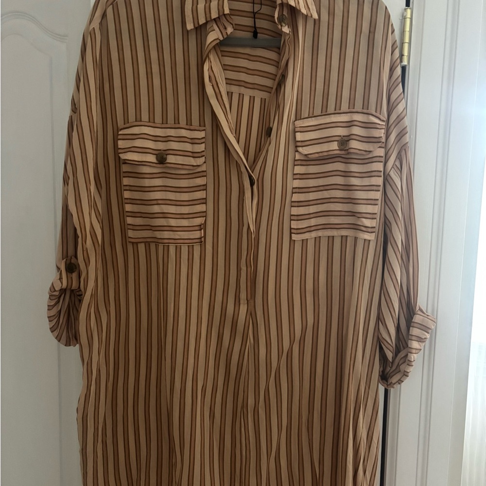 Faithfull the Brand Tan Striped women’s beach dress